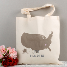 Personalized Us Map Wedding Tote  Heart Bag