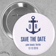Anchor Nautical Wedding Personalized Button Pin, 2.25