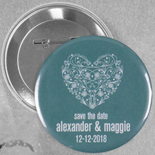 Flower Heart Wedding Personalized Button Pin, 2.25
