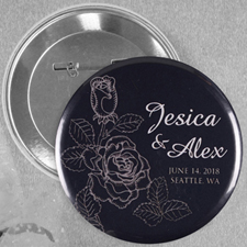 Elegant Rose Save The Date Personalized Button Pin, 2.25