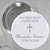 Grey Christening Simple Cross Custom Button Pin, 2.25