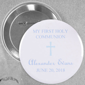 Baby Blue Christening Simple Cross Custom Button Pin, 2.25
