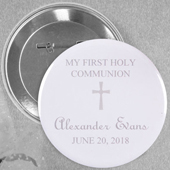 Light Grey Christening Simple Cross Custom Button Pin, 2.25