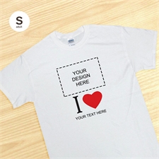 Custom I Love Photo White Adult Small T Shirt