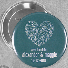 Flower Heart Wedding Personalized Button Pin, 3