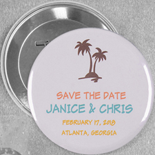 Tropical Beach Palm Tree Personalized Button Pin, 3