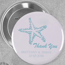 Cream Blue Starfish Wedding Personalized Button Pin, 3