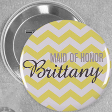 Yellow Chevron Pattern Personalized Button Pin, 3
