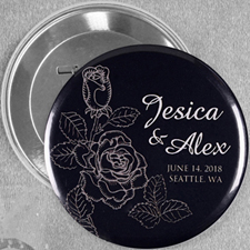 Elegant Rose Save The Date Personalized Button Pin, 3