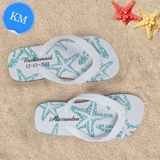 Design My Own Aqua Starfish White Stripes Kids Medium Flip Flops
