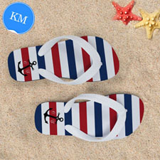 Design My Own Navy Red White Stripes Anchor Kids Medium Flip Flops