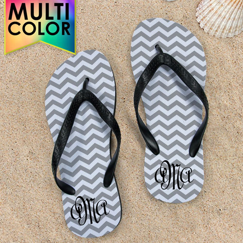 Design My Own Chevron Monogrammed  Many Colors Kids Medium Flip Flops