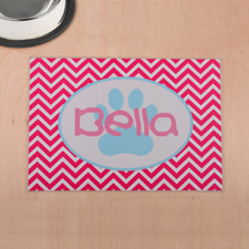 Personalized Fuchsia Chevron Aqua Paw Print Pet Meal Mat