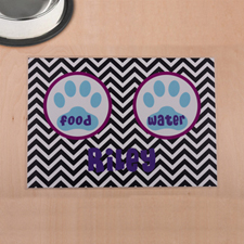 Personalized Black Chevron Aqua Paw Print Pet Meal Mat
