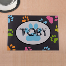 Personalized Colorful Paw Print And Grey Pet Meal Mat