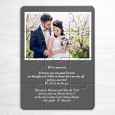 Personalized Grey Wedding Photo Puzzle Invite