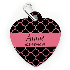 Custom Printed Black & Carol Clover, Heart Shape Dog Or Cat Tag