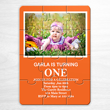 Personalized Orange Photo Birthday Puzzle Invite