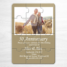 Personalized Gold Wedding Photo Puzzle Invite