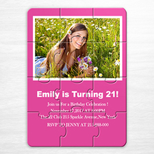 Personalized Hot Pink Sweet Sixteen Birthday Puzzle Invite