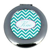 Personalized Aqua Chevron Round Make Up Mirror