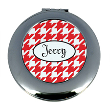 Personalized Red Hounds Tooth Round Make Up Mirror