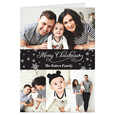 Black 4 Collage Personalized Christmas Greeting Card