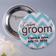 Chevron Team Groom Custom Button Pin, 2.25