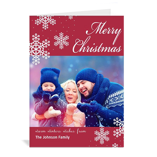 Personalized Snowy Holiday Red Christmas Card