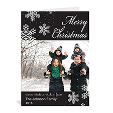 Personalized Snowy Holiday Black Christmas Card