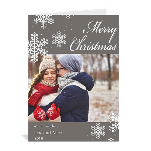 Personalized Snowy Holiday Grey Christmas Card