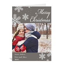 Personalized Snowy Holiday Grey Christmas Card
