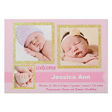 Personalized Glitter Welcomed Wonder Girl Personalized Birth Announcement Party Invitation Card