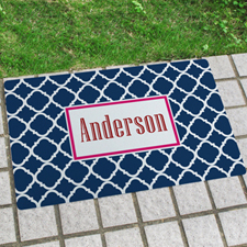 Navy Quatrefoil Personalized Name Door Mat