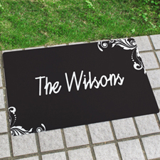Black Floral Personalized Name Door Mat
