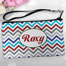 Personalized Grey Blue Red Chevron Clutch Bag (5.5X10 Inch)