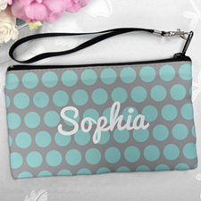 Personalized Aqua Grey Large Dots Clutch Bag (5.5X10 Inch)