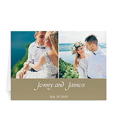 Personalized Two Collage Wedding Photo Cards, 5X7 Simple Beige