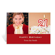 Personalized Two Collage Birthday Photo Cards, 5X7 Simple Red