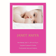 Personalized Hot Pink Birth Announcements, 5X7 Stationery Card