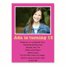Personalized Hot Pink Birthday Invitations, 5X7 Stationery Card