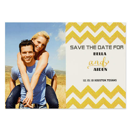 Personalized Gold Glitter Chevron Save The Date Invitation Cards