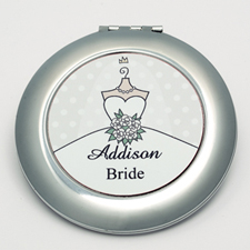 Personalized Bride, White Polka Dot Round Make Up Mirror