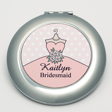 Personalized Bride, Pink Polka Dot Round Make Up Mirror