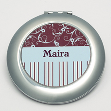 Personalized Floral Stripes Round Make Up Mirror