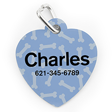 Custom Printed Blue Bone Pattern, Heart Shape Dog Or Cat Tag