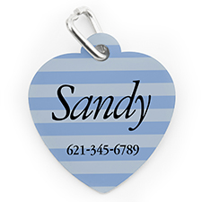 Custom Printed Blue Stripe, Heart Shape Dog Or Cat Tag