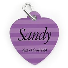 Custom Printed Lavender Stripe, Heart Shape Dog Or Cat Tag