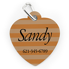 Custom Printed Orange Stripe, Heart Shape Dog Or Cat Tag