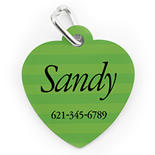 Custom Printed Green Stripe, Heart Shape Dog Or Cat Tag